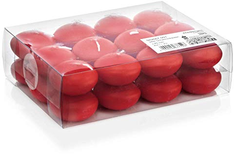 innaGLAS Lot de 24 Bougies flottantes Ornella, Rouge, Ø4,5cm, 4h - Bougies Chauffe-Plat