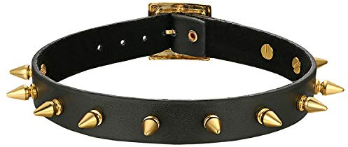 Flongo Choker Tattoo Kette Lederhalsband Damen Herren Halskette Gotik Halsband Schmuck Schwarz Braun Rot Gold Silber mit Spitz Niete Nieten Einstellbar Punk Rock