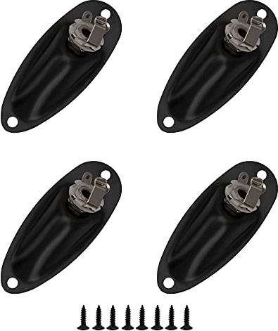 4Pcs Yootones 1/4 Inch Mono Guitar Input Jack Socket Plate Output Loaded Boat Style with Screws Compatible with Fender Stratocaster Strat ST Electric Guitar Parts (Black)