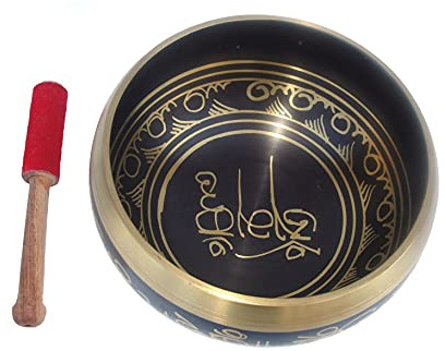 Klangschale mit Klöppel, ideal für Yoga-Einsteiger (A Ø ca. 16 cm, schwarz)