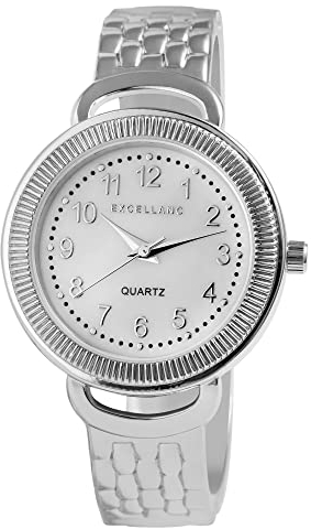 Excellanc Damen-Spangenuhr Metall Perlmutt Mode Elegant Analog Quarz 1800234 (silberfarbig)