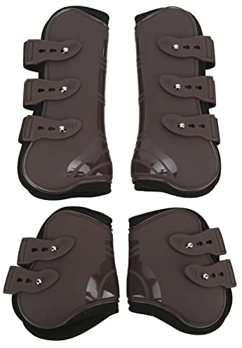 Folanda Horse Boots for Front and Hind Legs, 4Pcs PU Horses Tendon Fetlock Brace Guard Boots, Protective Horse Leg Wraps for Riding, Shock Absorbing, Jumping, Horse Gears(M)