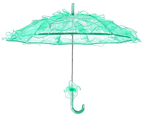 Buachois Hochzeitsschirm Spitze Regenschirm 55 x 60 cm Vintage Deko Spitze Sonnenschirm Hochzeit Brautschirm für Hochzeitsfeier Dekoration Foto Requisiten Kostümzubehör(Grün)