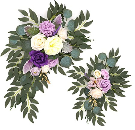MISNODE Lot de 2 guirlandes de fleurs artificielles violettes pour arche de mariage - Pivoine en soie - Panneau de bienvenue pour mariage
