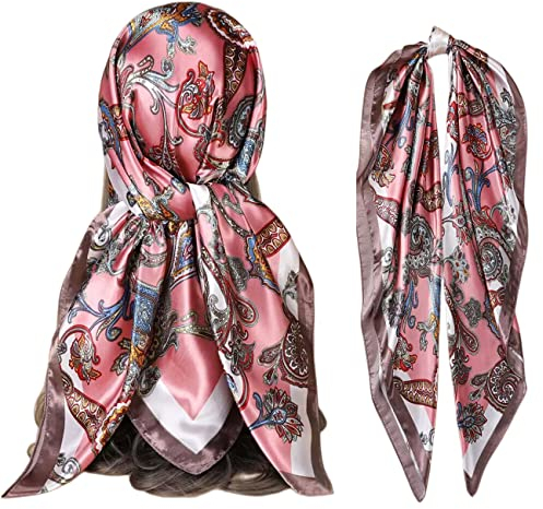 FAIRYGATE Schal Pink Bandana Damen Seide Gefühl Schal Halstuch Frauen Elegant Seidenschal Seidentuch Scarf Bandana Taschentuch Ansatz Handgelenk Kopftücher Damenmode Accessoires 89038