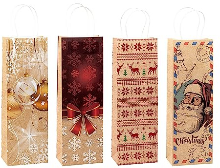 TSI Geschenktüten aus Kraftpapier WEIHNACHTEN, 12er Packung, Größe: Flasche (HxBxT 36 x 12 x 8 cm), Art. Nr. 88291
