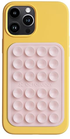 OCTOBUDDY Classic MAX - Silicone Suction Phone Case Adhesive Mount - Hands-Free, Strong Grip Holder for Selfies and Videos - iPhone and Android Compatible - 2.6″ x 3.9″, Chalk Pink