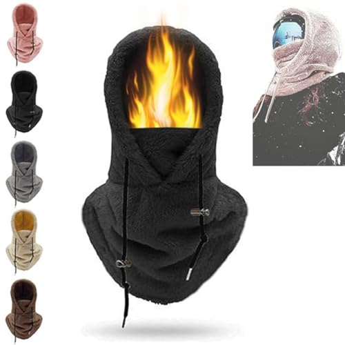 VPVLVZN Sherpa-Kapuze, Sturmhaube, Skimaske, Sherpa-Kapuzenschal, windabweisender Winter, verstellbare warme Kapuze, Mütze, Schal (Black)