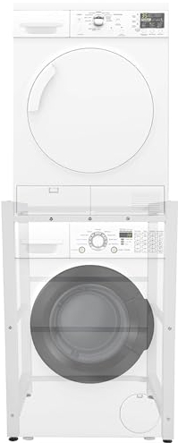 CLP Estantería para lavadoras Medina I Estructura De Acero para Dos Electrodomésticos De Altura Ajustable, Color:Blanco