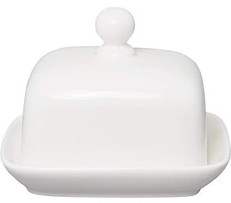 Mantequillera Plato de mantequilla cuadrado, bandeja de mantequilla con cúpula de porcelana blanca, bandeja for el almacenamiento del servidor de queso, tanque de sellado de mantequilla de 10,5 pulgad
