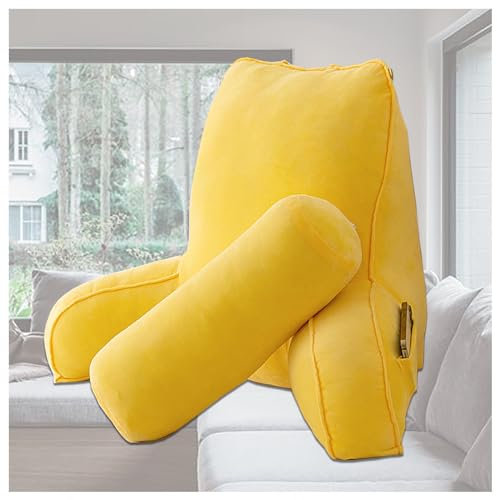 ARTSIM Lesekissen mit Armlehnen Rückenkissen Mit Armlehnen mit Abnehmbarer NackenstüTze und Waschbarer Bezug, Couch Kissen Groß zum Entspannen Lesen,Fernsehen,Yellow