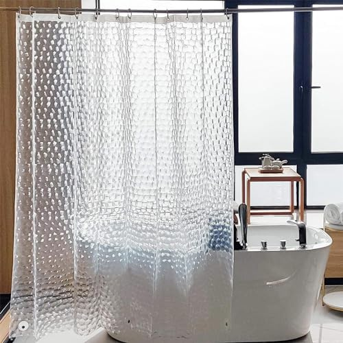 Duschvorhang Transparent 3D Wasserwürfel Stein 180x180cm mit Gewicht Magnete Unten,Antischimmel Wasserdicht Duschvorhänge,Waschbar Plastik PEVA Badvorhang mit 12 Haken für Badezimmer,Badewanne,Dusche