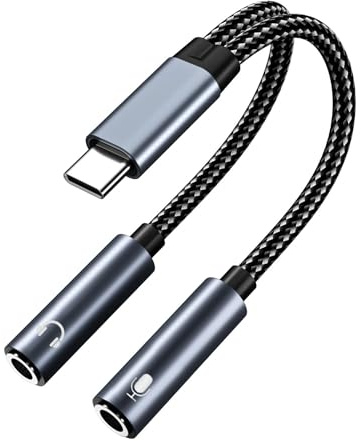 MMOBIEL USB-C auf 3.5mm Aux Audio Kopfhörer und Mikrofon Adapter 32 Bit Type-C auf Dual 3.5mm Klinke Aux Y Splitter Kopfhörer Mikrofon für iPhone 17 16 15, iPad, MacBook, Galaxy S26 S25 S24 S23, Pixel