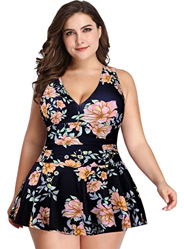 Jamron Mujer Talla Grande Dos Piezas Traje de Baño Tankini con Boyshort Cuello en V Control de Barriga Bañadores con Estampado Floral (S-5XL)
