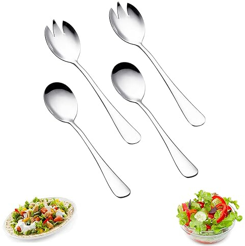 4 Stück Salatbesteck Edelstahl, 19.5cm X 4.5cm Salatbesteck, Edelstahl Salatlöffel Und Salatgabel, Servierlöffel, Spülmaschinengeeignet Salatbesteck, Salatbesteck Edelstahl für Küche, Esszimmer