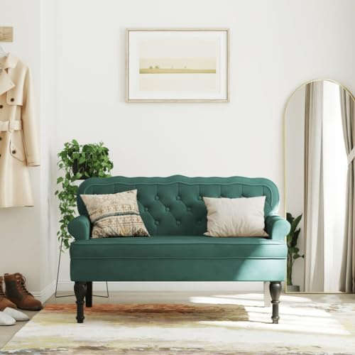 Homgoday Sitzbank mit Rückenlehne Flurbank Polsterbank Esszimmerbank Bank Wartebank Wohnzimmerbank Bank für Flur Wohnzimmer mit Rückenlehne Dunkelgrün 119,5x64,5x75 cm Samt