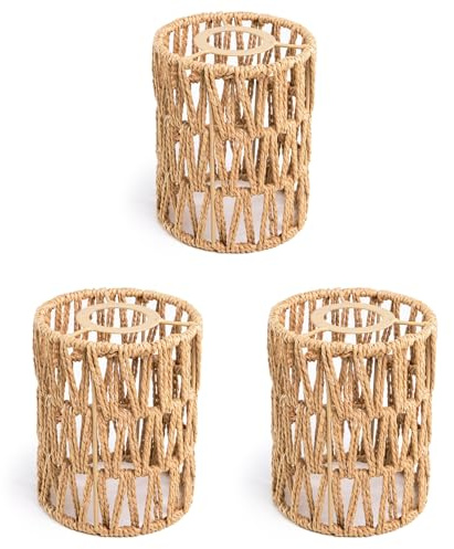 ledscom.de 3x Handgefertigter Boho-Seil-Lampenschirm, geflochten, natur-beige, 120mm Ø