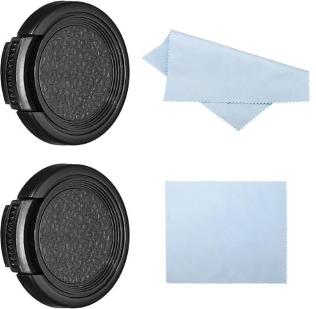 PATIKIL 30mm Tappo Obiettivo, 2pz Copriobiettivo a Pinze Laterale con Panno per la Pulizia, Adatto per Obiettivi DSLR Universali 30mm, Nero