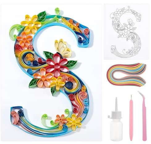 PH PandaHall 6 Farbe 360pcs Papier-Quilling-Streifen S Blume und Schmetterling Papier Quilling Vorlage Board Papier Quilling Muster für Anfänger Erwachsene 24.5x21x0.3cm