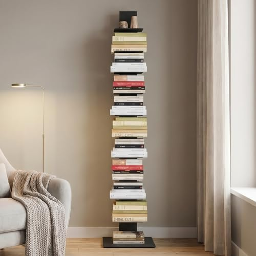 Flo.mar - Libreria a Colonna con 10 Ripiani 20x15cm - Libreria Verticale a Colonna da Terra con Base in Metallo 35x35 cm - Stretta e Alta 153 cm - Nero