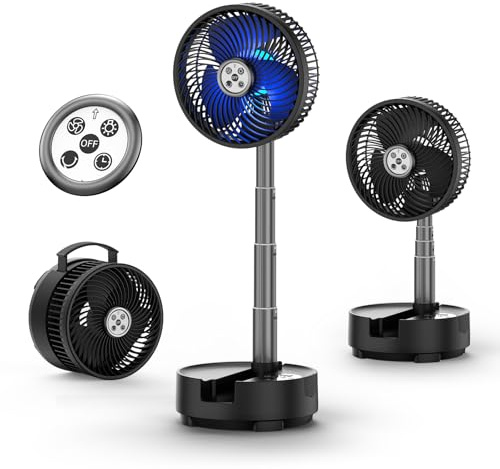 Socool 20000mAh 8 Inch Portable Fan Battery Operated Fans, Oscillating Charging Fan, Remote Control LED Light, 112 Hours Portable Foldable Fans for Camping Travel Outdoor