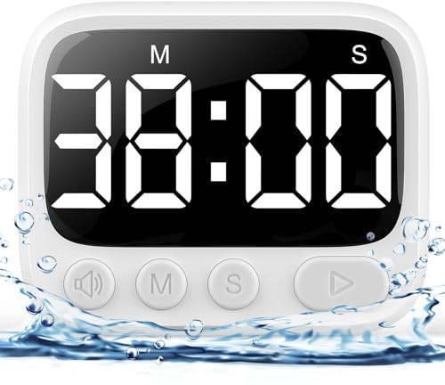 HAUKINIX Shower Timer Waterproof Bathroom Toilet Timer Digital Kitchen for Wall Mount, Study w/Foldable Stand, Countdown Stopwatch w/Suction Cup for Swim, Rechargeable, White