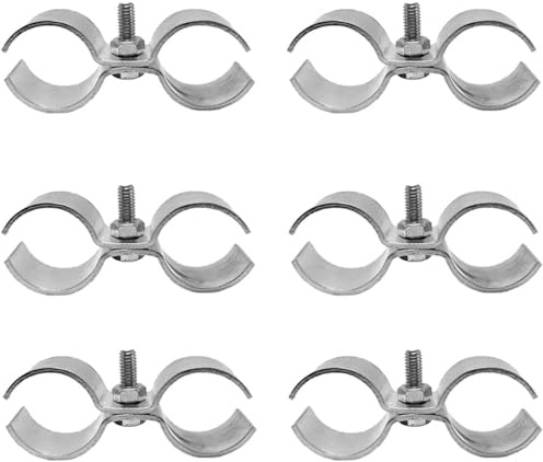 Hdtyyln 6 Set Double Pipe Clamp, Dog Kennel Clamps, Metal Fence Clips Parts, Stainless Steel Heavy Duty Chain Link Fence Panel Clamp for 28mm Round Pipe Panel Frame, Saddle Clamps with Bolts and Nuts
