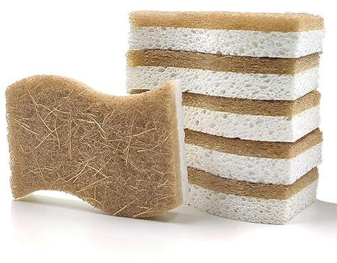 Lubrima Natural Sponges Kitchen - 6 X-Large Biodegradable Non-Scratch Dish Scrubber, Multipurpose Compostable Sponges for Dishes, Cleaning Scrub Sponge Brush for Dishwashing