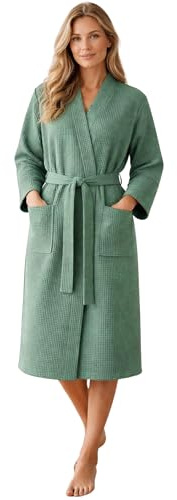 Morgenstern Women's Lightweight Bathrobe, 100% Cotton Waffle Pique Waffle Pattern Paula Oeko-Tex Standard, XL