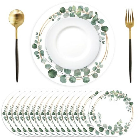Disposable Paper Placemats - 100 Pack Green Eucalyptus Leaves Round Table Mats, 13.7 Inch, Perfect for Birthday, Baby Shower, Party Decoration
