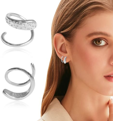 925er Sterlingsilber Doppel Twist Hoop Ohrringe Spiral Einfädler Ohrringe Half Creolen Ohrringe für Damen Mädchen Piercing Wickelohrringe für Ihre Geburtstagsfeier Weihnachten