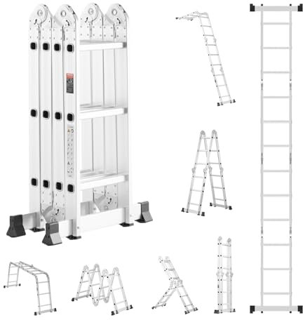 VEVOR Scala Pieghevole Multiuso, Scala Telescopica Regolabile 3 Gradini con Struttura ad A, Scala Estensibile per Impieghi Gravosi con Altezza 3,7 m Capacità 149,7 kg per Lavori Domestici all'Aperto