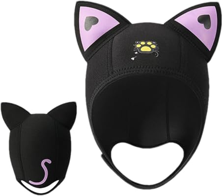 Cappello da sub, con orecchie da gatto, in neoprene, 3 mm, con orecchie da