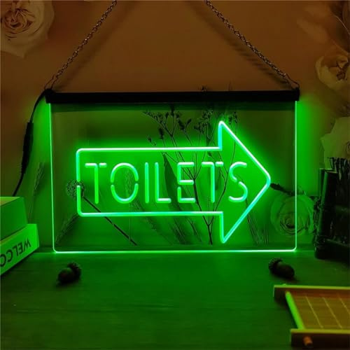 Zayeksole Insegna al Neon per Toilette con Freccia A Destra, Insegna Luminosa al Neon A LED USB con Controllo Remoto RGB, Decorazione da Parete per Bagni Pubblici,30x20cm