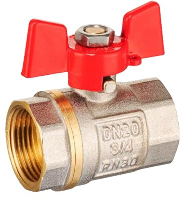 KNM Trade Kugelhahn 1, Flügelgriff, PN30, für Heizung | Messing vernickelt, Hochdruckabsperrventil, PTFE-Dichtung, Heizungs- & Wasserinstallationen, langlebig