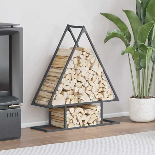 Gecheer Firewood Log Rack Metal Log Store Holder for Outdoor Indoor Metal Fireplace Wood Storage Shelf Anthracite 80x25x90 cm Cold-rolled steel
