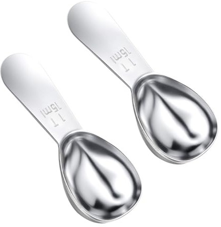 Nogeqi 2 Pack Stainless Steel Coffee Measuring Spoon Coffee Scoop, Small 1 Tablespoon Measuring Spoon for Jars, Short Handle Fits into Canisters (1tbsp, 15ml)