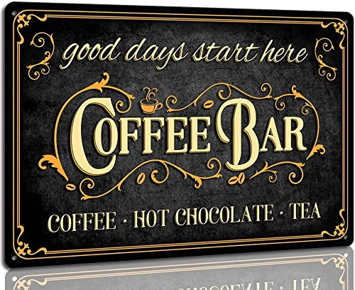 Metal Wall Decor, Garden Sign, Gift Street Sign – Coffee Bar Sign Hot Chocolate and Tea Vintage Metal Wall Plaque for Kitchen, Café, Home Decor 8x12