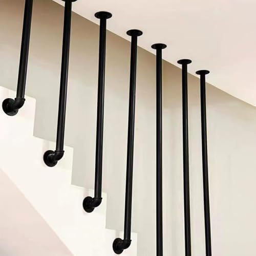 Lonmrrton Corrimano per Scale Nero, corrimano in Tubo zincato Industriale per Scale Interne Facili da installare, balaustre in Ferro battuto per edifici Domestici o Commerciali(95cm)