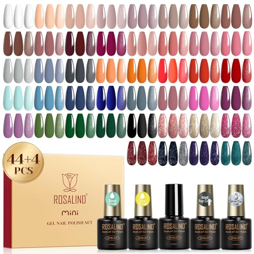 ROSALIND Smalto Semipermanente Unghie, 48 Pezzi Marrone Rosso Arancione Rosa Colori Smalti Semipermanenti per Unghie, Mini Smalto Gel Blu Verde Grigio UV/LED Autunnali Invernali Manicure