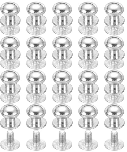 PATIKIL 8 mm Leather Rivets, 20 Sets Ball Head Stud Screw Back Round Head Button Chicago Screw Nipple Stud Rivet for Leather DIY Craft Handbag Belt Repairs, Silver Tone