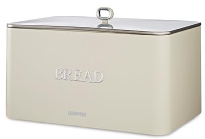 GEEPAS Bread Bin 13L | Carbon Steel Container with Removable Lid & Easy-to-Lift Lid Handle | Easy Clean Design Preserves Loaves Fresh Longer | Shields from Dust Mites | RetroVive Storage Box Cream
