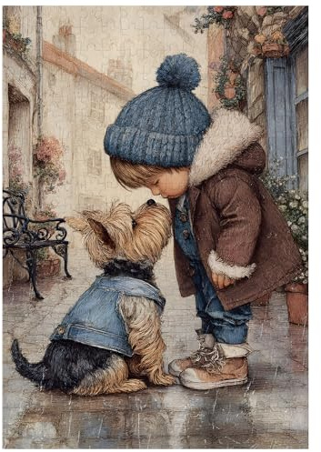 Ulord 300 Teile Puzzle für Erwachsene Kleiner Junge küsst Welpen Puzzles | Puzzle für Erwachsene und Kinder Heimdekoration Geburtstagsparty Geschenk Spielzeug 38x26 cm