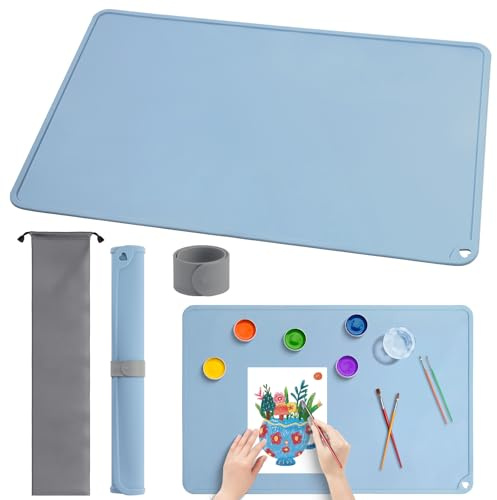 Dengthrive Malunterlage Bastelunterlage : Schreibtischunterlage Silikonmatte Groß 60x40 CM mit Magnetischer Absorptionsclip und Aufbewahrungstasche für Kunsthandwerk Sand Art Malen Handgefertigter