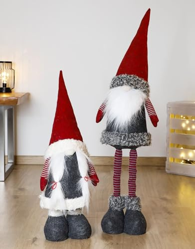 Dekoleidenschaft Dekofigur Wichtel Weihnachtsfrau mit Teleskop-Beinen, max. 100 cm hoch, Weihnachtswichtel, Dekowichtel, Weihnachtsdeko