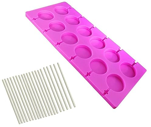 12-Cavity Large Silicone Round Lollipop Mould Hard Candy Chocolate Cake Decorating Tools Trays Jelly Ice Cube Chocolate Cookies Lollypop Baking Halloween Molds with 100 Hard Paper Sticks
