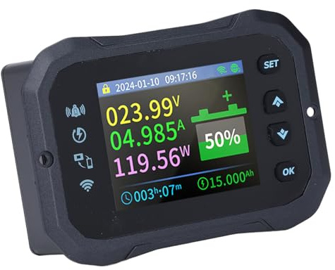 RiToEasysports Monitor Batteria Pannello Solare 10-100V 100A Voltmetro Amperometro con di Allarme Connessione Wifi per Carica Batteria Solare