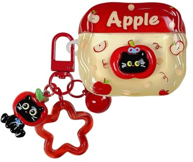 GULVQYF Custodia per auricolari con motivo gatto mela in cartone animato carino per AirPods pro 3 (2025), custodia protettiva per cuffie per Airpod pro 3a generazione con portachiavi per ragazze e
