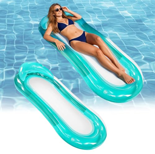 Luftmatratze Wasser mit Kopfstütze 150x75 cm,Pool Flöße,Aufblasbare Schwimmmatratze,2-in-1 Schwimmliege, Relaxliege für Erwachsene, Wasserhängematte, Premium Pool Zubehör für Sommer & Strand - Grüne