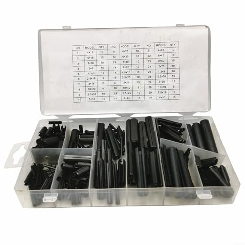 NiuLumea 315-teiliges schwarzes Oxid-Federstift-Sortiment, 65 Mn Stahlspinte & Splinte Set mit 30 Größen in wiederverschließbarem Koffer, mechanische Befestigung